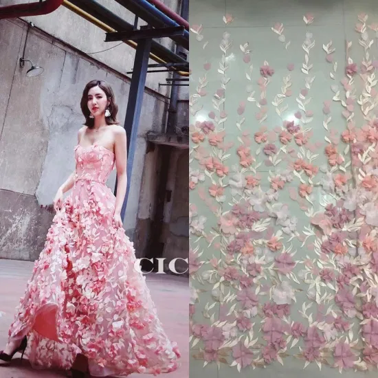 3D цветы аппликация органза ручная вышивка бисером кружевные ткани для свадебных тканей и модной одежды